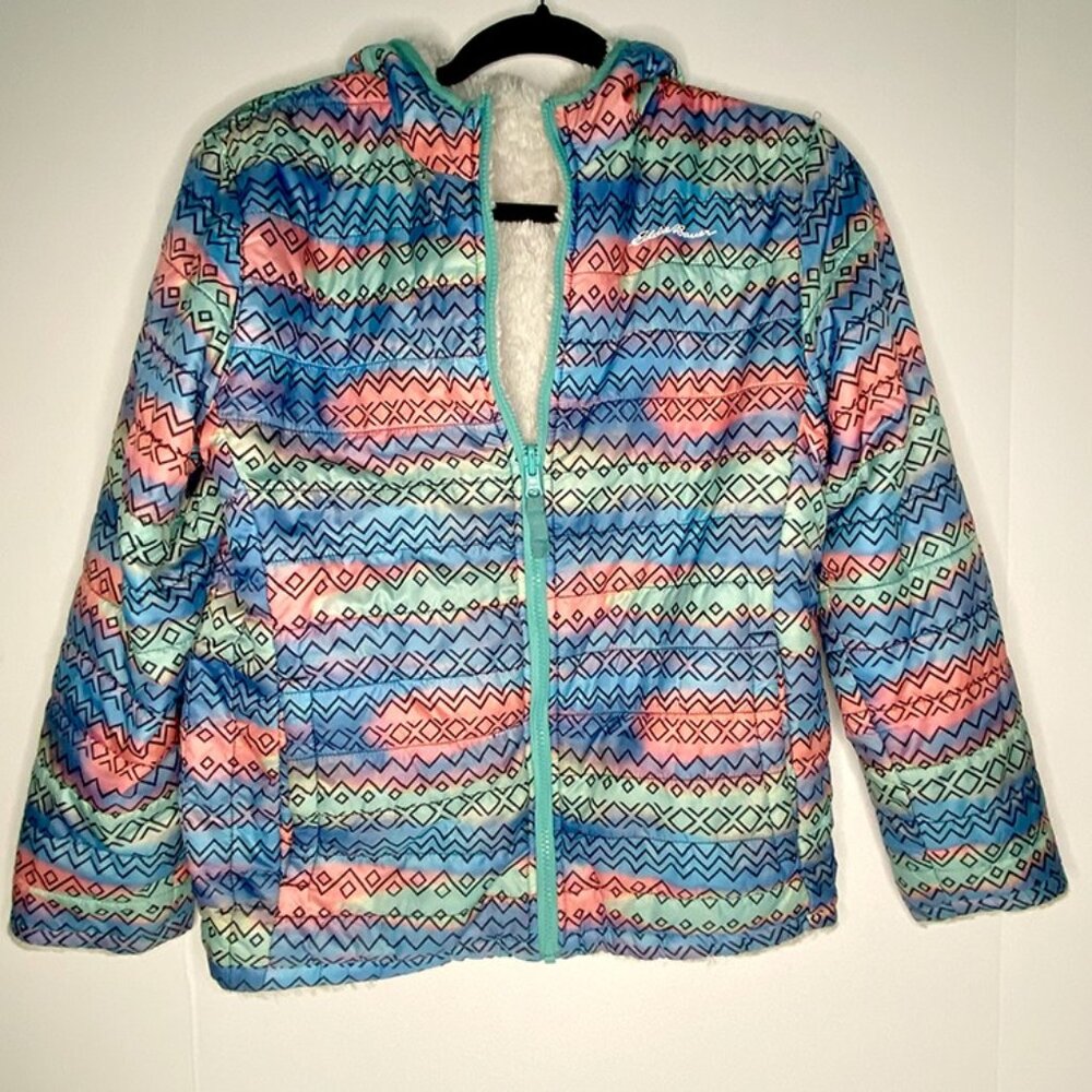 Eddie Bauer reversible Multicolor Padded Fleece Hoodie Unisex: Size 14